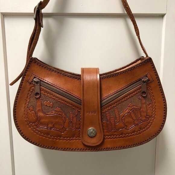 Vintage Hand Tooled Leather Purse Western Peru Shoulder Bag Cowgirl Satchel - Picture 3 of 10